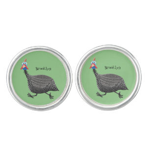 Funny Guineafowl bird cartoon illustration Cufflinks