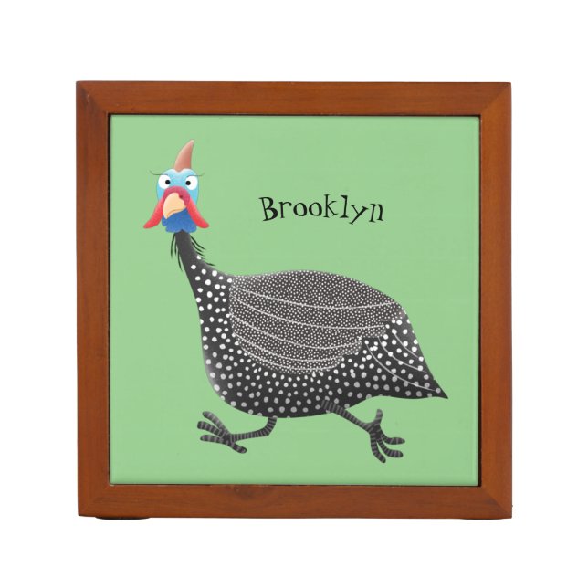 Funny Guineafowl bird cartoon illustration  Desk Organizer (Front)