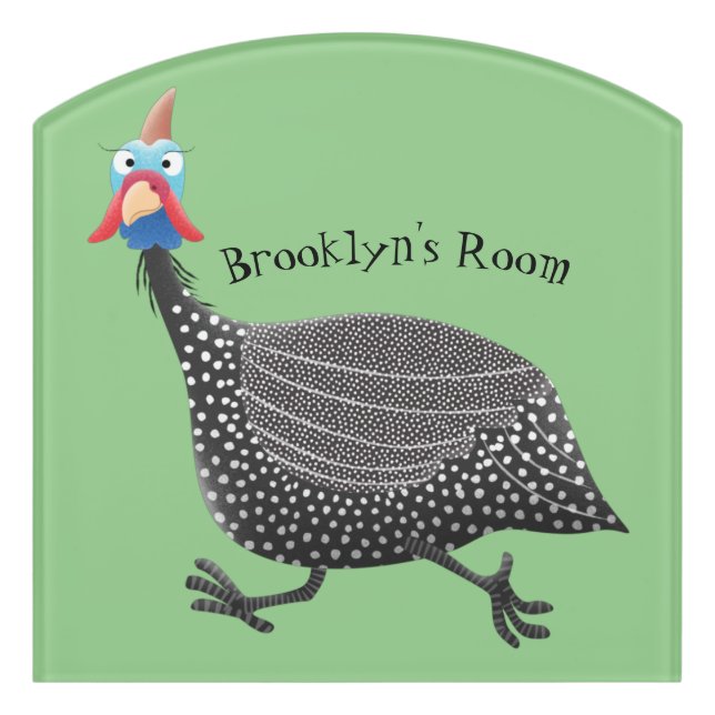 Funny Guineafowl bird cartoon illustration Door Sign (Contour Front)