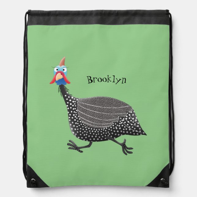 Funny Guineafowl bird cartoon illustration Drawstring Bag (Front)