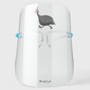 Funny Guineafowl bird cartoon illustration Face Shield
