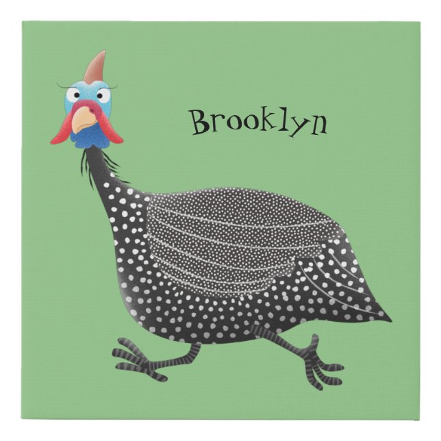 Funny Guineafowl bird cartoon illustration Faux Canvas Print (Front)
