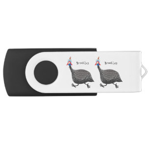 Funny Guineafowl bird cartoon illustration Flash Drive