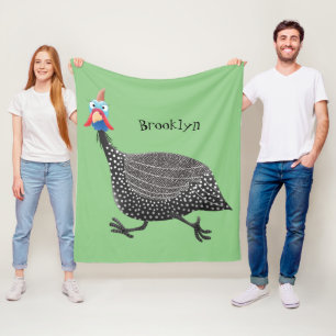 Funny Guineafowl bird cartoon illustration Fleece Blanket