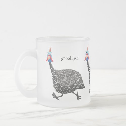 Funny Guineafowl bird cartoon illustration Frosted Glass Coffee Mug