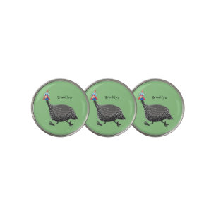 Funny Guineafowl bird cartoon illustration Golf Ball Marker