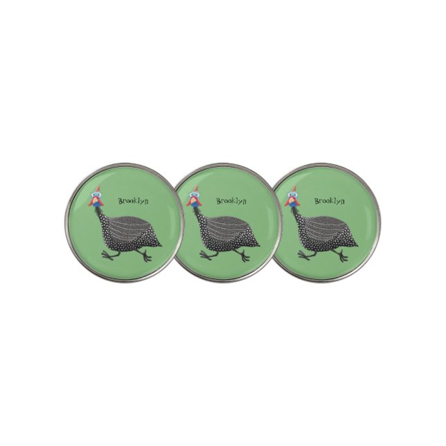 Funny Guineafowl bird cartoon illustration Golf Ball Marker (3 Up)