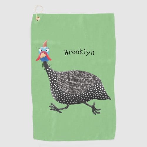Funny Guineafowl bird cartoon illustration Golf Towel