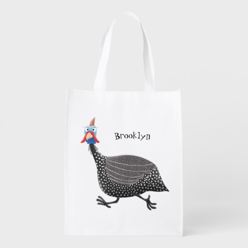 Funny Guineafowl bird cartoon illustration  Grocery Bag