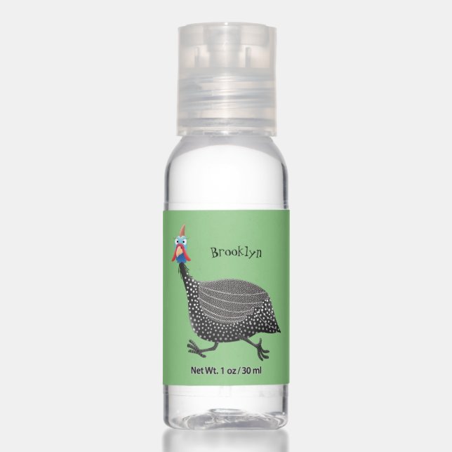 Funny Guineafowl bird cartoon illustration Hand Sanitizer (Front)