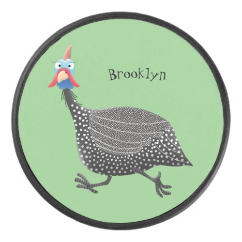 Funny Guineafowl bird cartoon illustration Hockey Puck