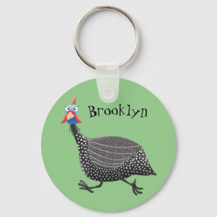 Funny Guineafowl bird cartoon illustration Keychain