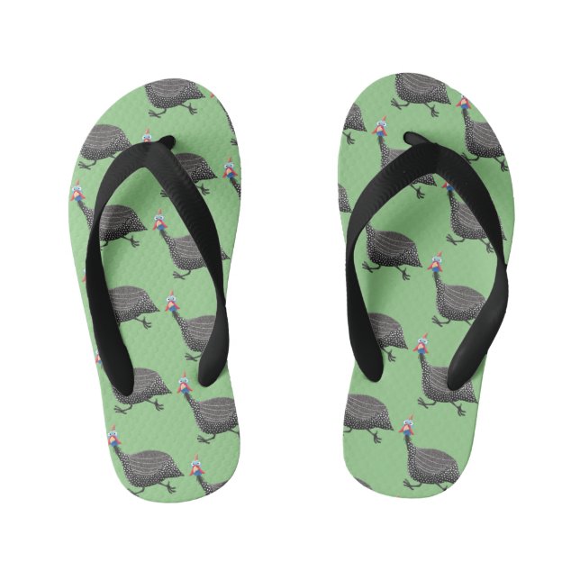 Funny Guineafowl bird cartoon illustration Kid's Flip Flops (Footbed)