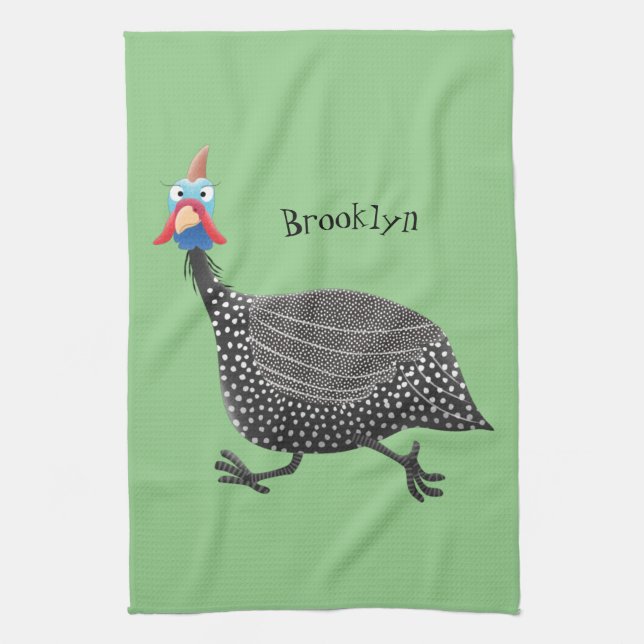 Funny Guineafowl bird cartoon illustration Kitchen Towel (Vertical)