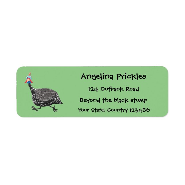 Funny Guineafowl bird cartoon illustration Label (Front)