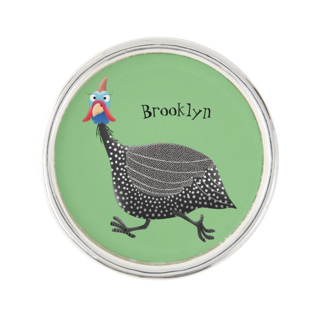 Funny Guineafowl bird cartoon illustration Lapel Pin (Front)