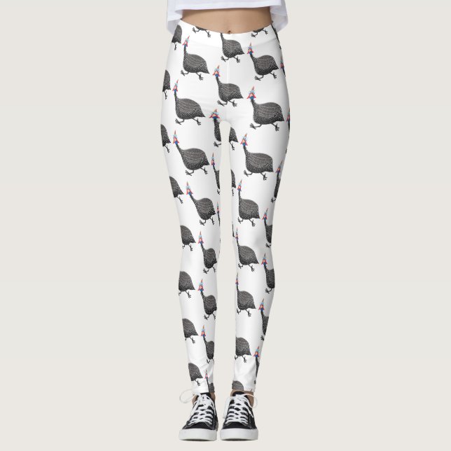 Funny Guineafowl bird cartoon illustration Leggings (Front)