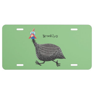 Funny Guineafowl bird cartoon illustration License Plate