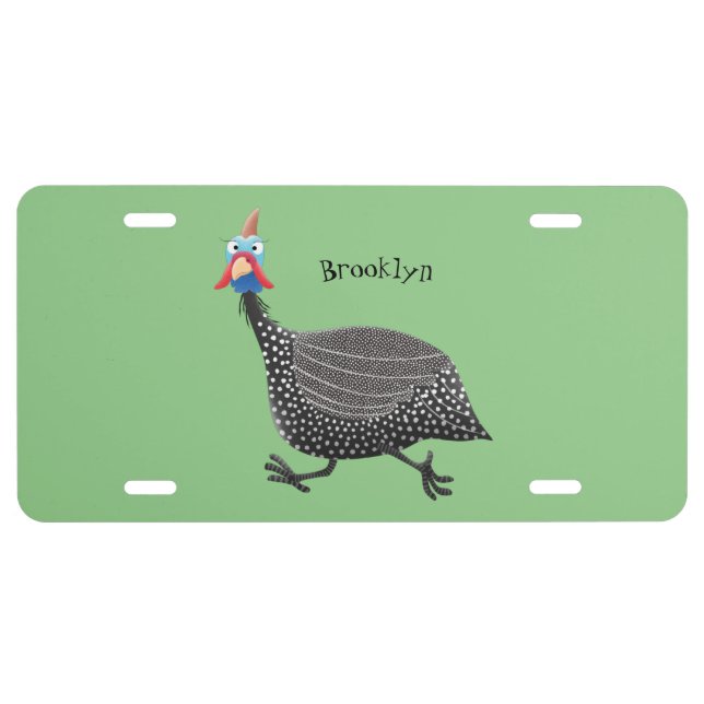 Funny Guineafowl bird cartoon illustration License Plate (Front)