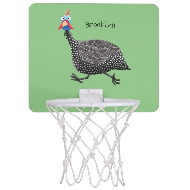 Funny Guineafowl bird cartoon illustration Mini Basketball Hoop (Front)
