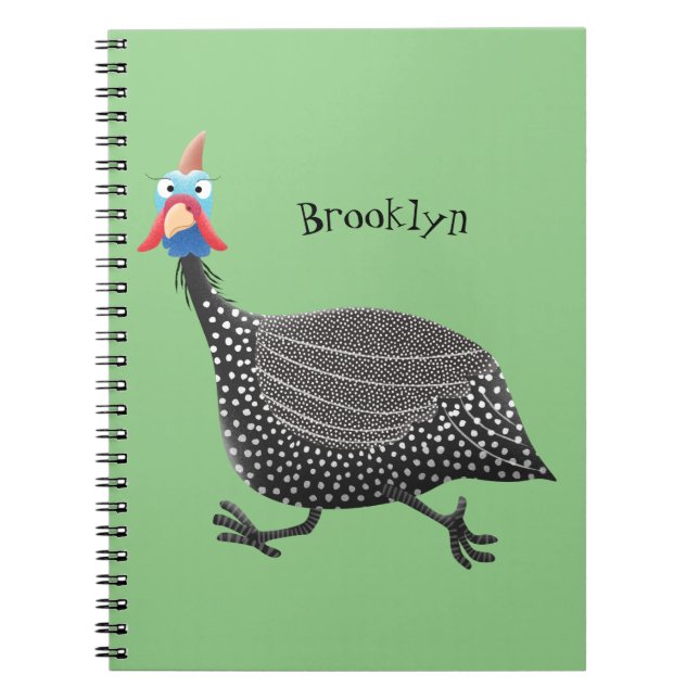 Funny Guineafowl bird cartoon illustration Notebook (Front)