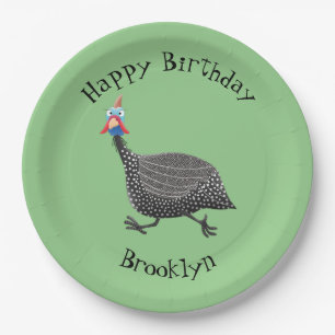 Funny Guineafowl bird cartoon illustration Paper Plates