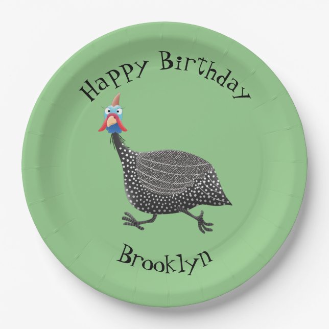 Funny Guineafowl bird cartoon illustration Paper Plates (Front)