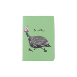 Funny Guineafowl bird cartoon illustration Passport Holder