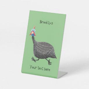 Funny Guineafowl bird cartoon illustration Pedestal Sign