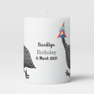 Funny Guineafowl bird cartoon illustration Pillar Candle