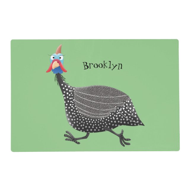 Funny Guineafowl bird cartoon illustration Placemat (Front)