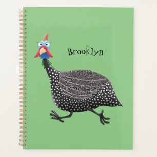 Funny Guineafowl bird cartoon illustration Planner