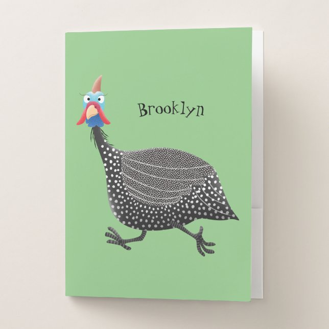 Funny Guineafowl bird cartoon illustration  Pocket Folder (Front)