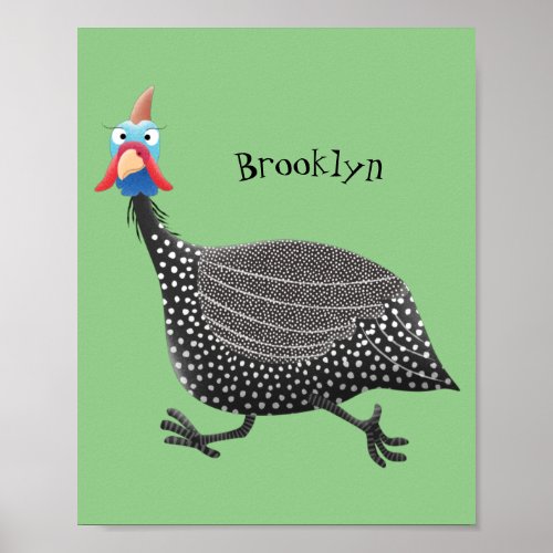 Funny Guineafowl bird cartoon illustration Poster