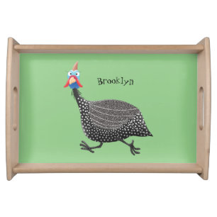 Funny Guineafowl bird cartoon illustration Serving Tray