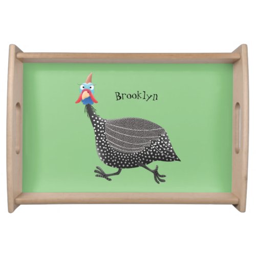 Funny Guineafowl bird cartoon illustration Serving Tray