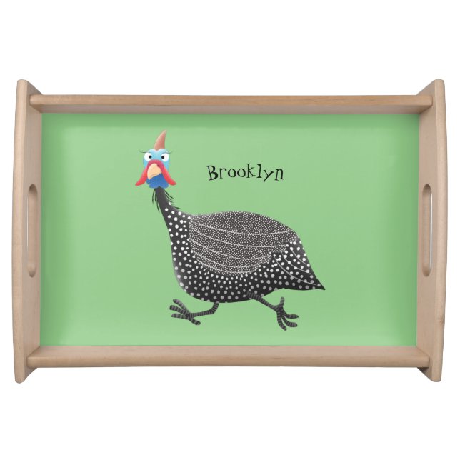 Funny Guineafowl bird cartoon illustration Serving Tray (Front)
