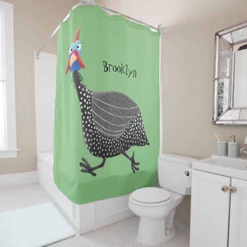 Funny Guineafowl bird cartoon illustration  Shower Curtain