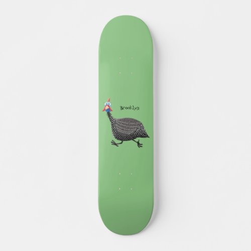 Funny Guineafowl bird cartoon illustration Skateboard