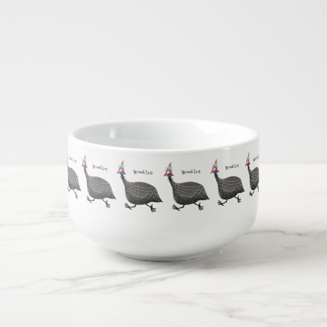Funny Guineafowl bird cartoon illustration Soup Mug (Front)