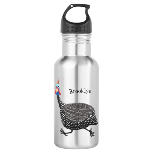 Funny Guineafowl bird cartoon illustration Stainless Steel Water Bottle