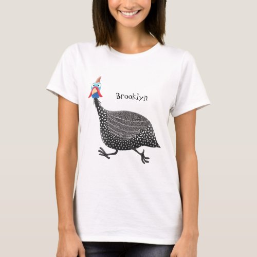 Funny Guineafowl bird cartoon illustration T_Shirt