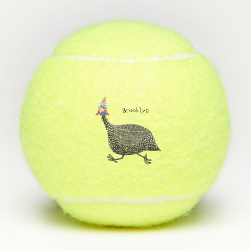 Funny Guineafowl bird cartoon illustration Tennis Balls