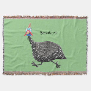 Funny Guineafowl bird cartoon illustration Throw Blanket