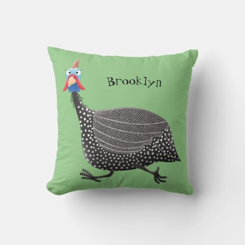Funny Guineafowl bird cartoon illustration Throw Pillow