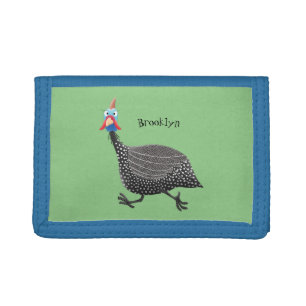 Funny Guineafowl bird cartoon illustration Tri-fold Wallet