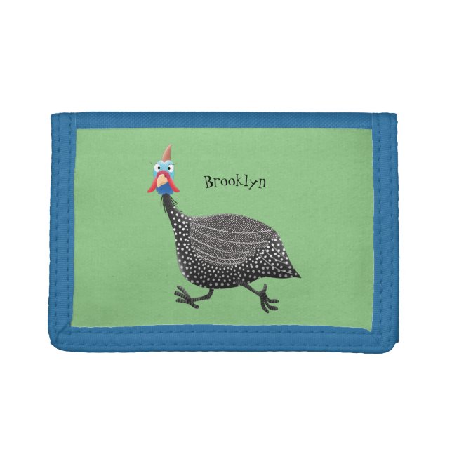 Funny Guineafowl bird cartoon illustration Trifold Wallet (Front)