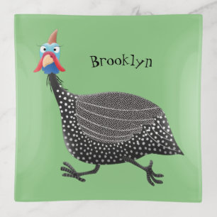 Funny Guineafowl bird cartoon illustration  Trinket Tray