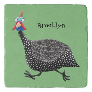 Funny Guineafowl bird cartoon illustration  Trivet
