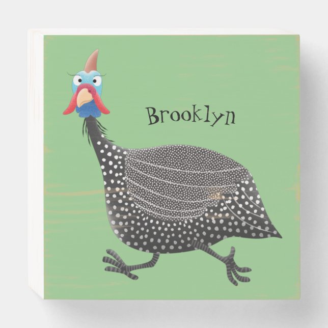 Funny Guineafowl bird cartoon illustration Wooden Box Sign (Front Horizontal)